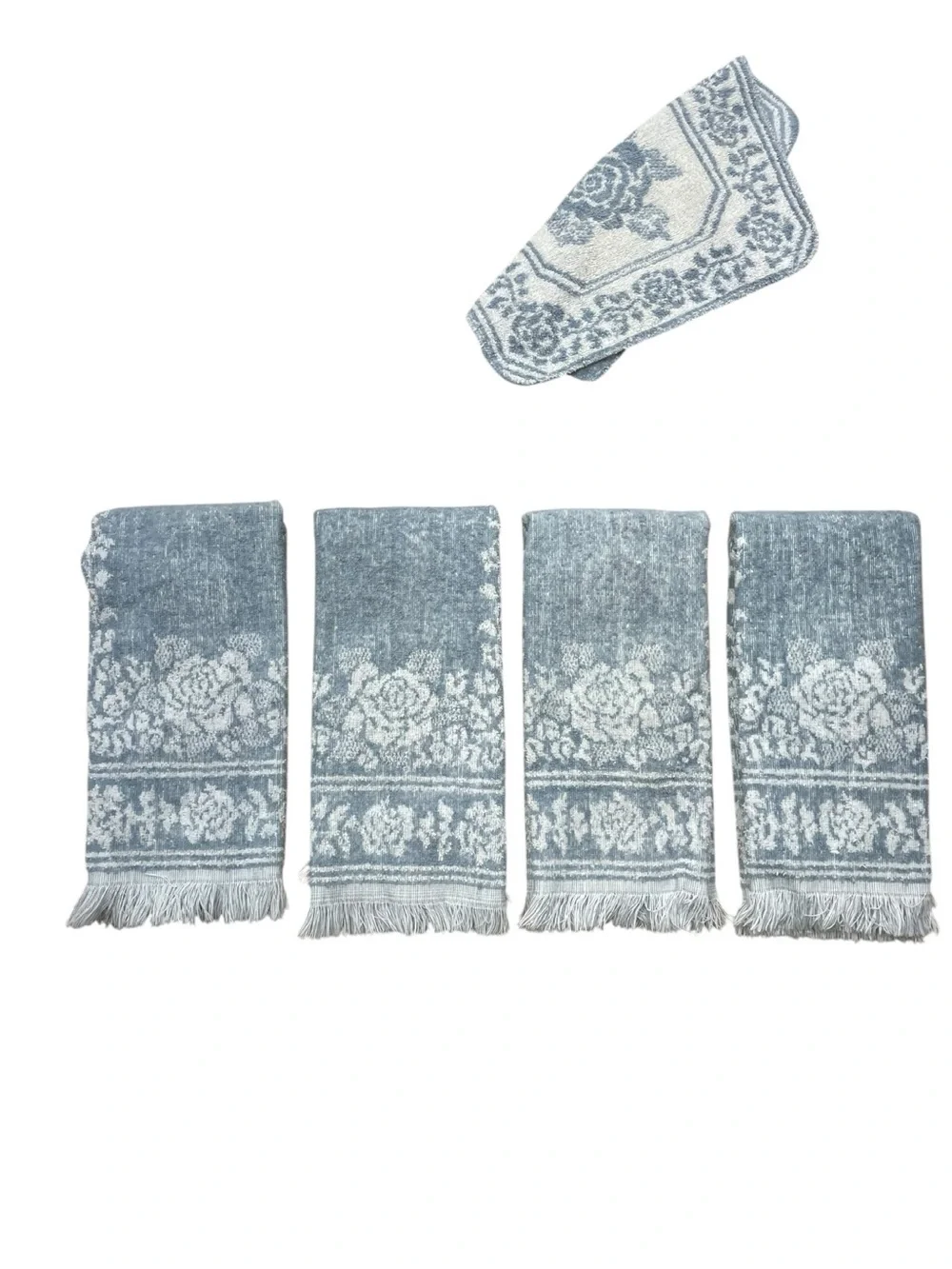 Vintage Cannon Hand Towel Set (4) + Washcloth | Blue Floral Bath